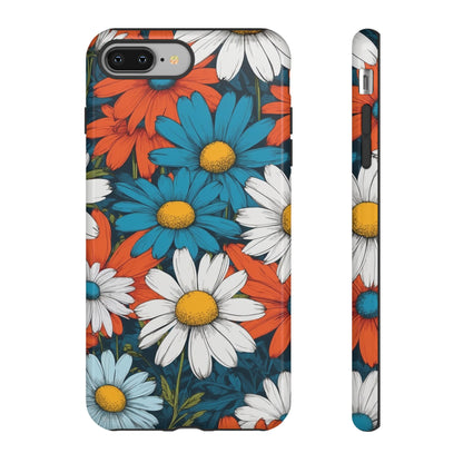 iPhone 8 Plus / Glossy Phone Case - Pop Art Daisies Illustration ’Red & Blue’ Phone Case