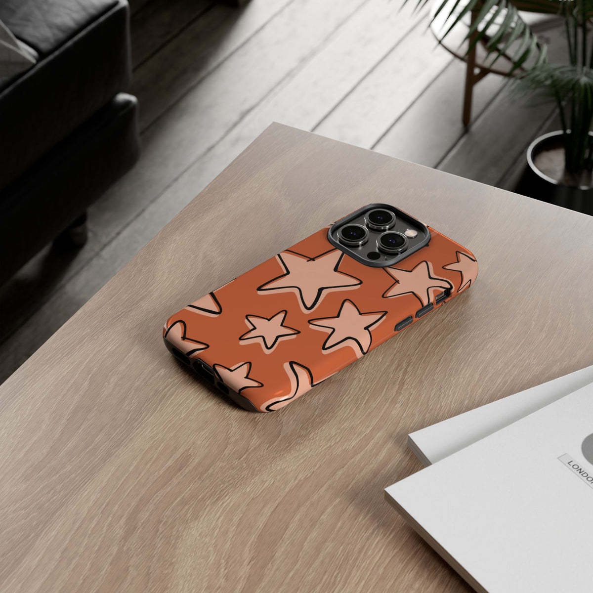 Burnt Orange Doodle Star Phone Case