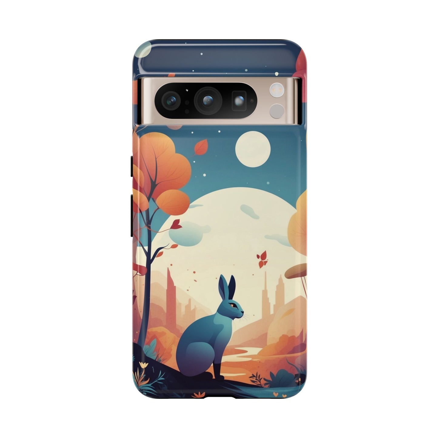 Google Pixel 8 Pro / Glossy Phone Case - Stylised Blue Hare Design Phone Case