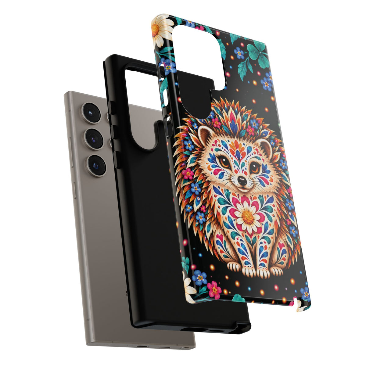 Vibrant Orange and Turquoise Calavera Hedgehog Phone Case - Multicolor Phone Case