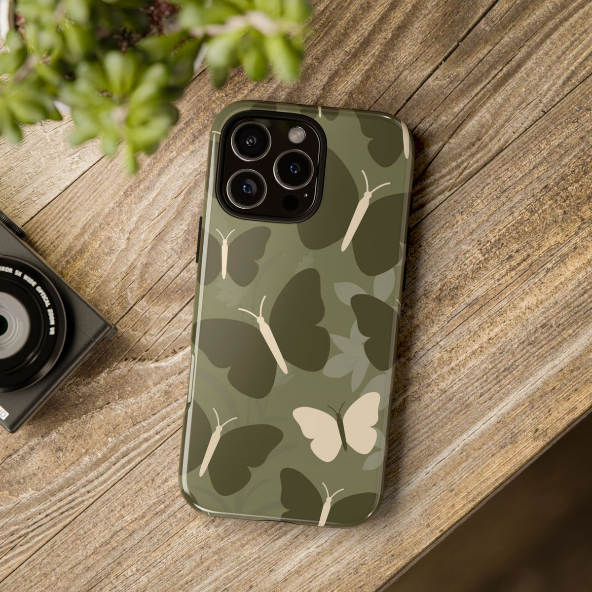 Minimalist Olive Green Butterfly Pattern Phone Case - Green Phone Case