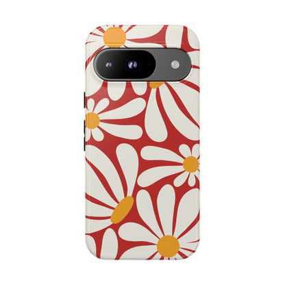 Retro Red Daisy Pattern Phone Case - Red Phone Case - Google Pixel 9 / Glossy