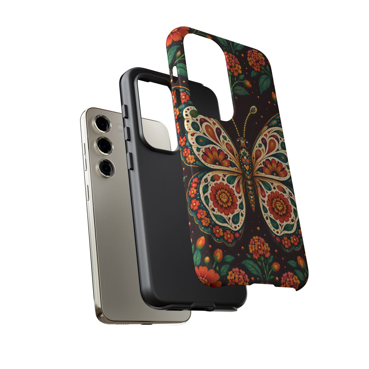 Vibrant Terracotta and Teal Calavera Butterfly Phone Case - Multicolor Phone Case