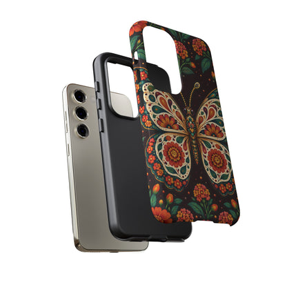 Vibrant Terracotta and Teal Calavera Butterfly Phone Case - Multicolor Phone Case
