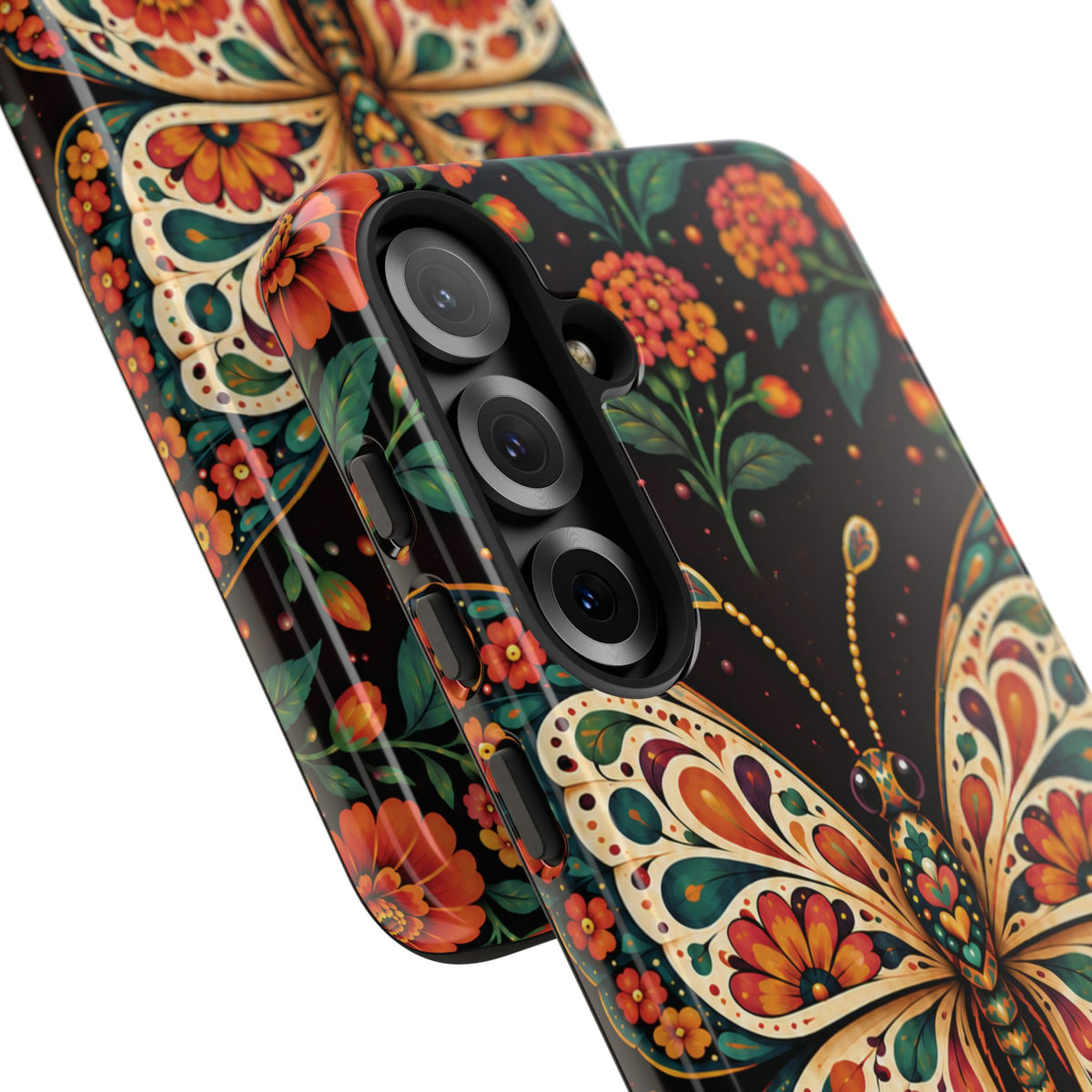 Vibrant Terracotta and Teal Calavera Butterfly Phone Case - Multicolor Phone Case