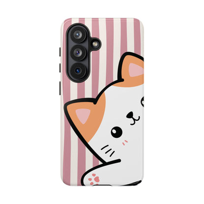 Playful Peakaboo Cat with Pink Stripe Pattern Phone Case - Pink Phone Case - Samsung Galaxy S26 / Glossy