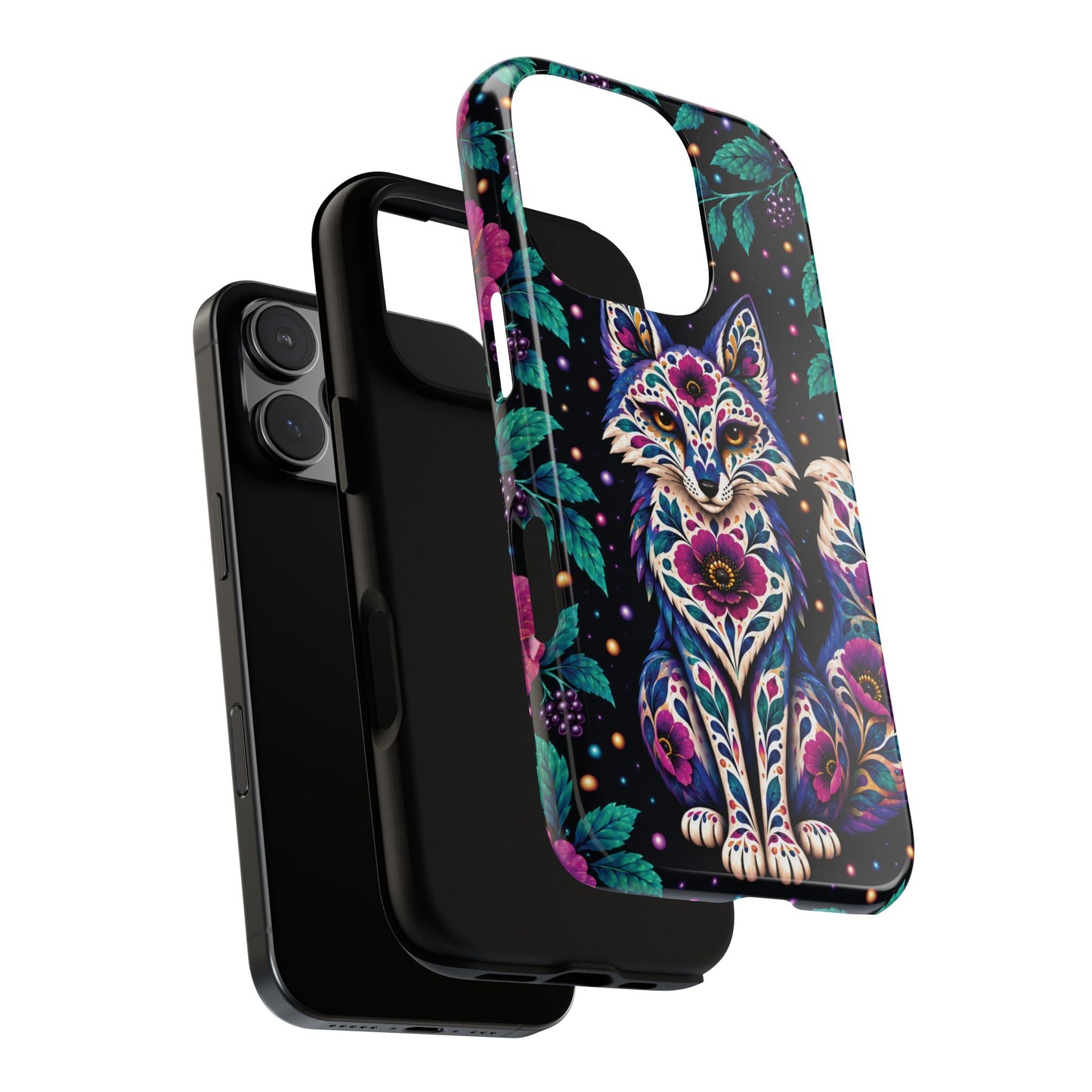 Vibrant Purple and Teal Calavera Fox Phone Case - Multicolor Phone Case
