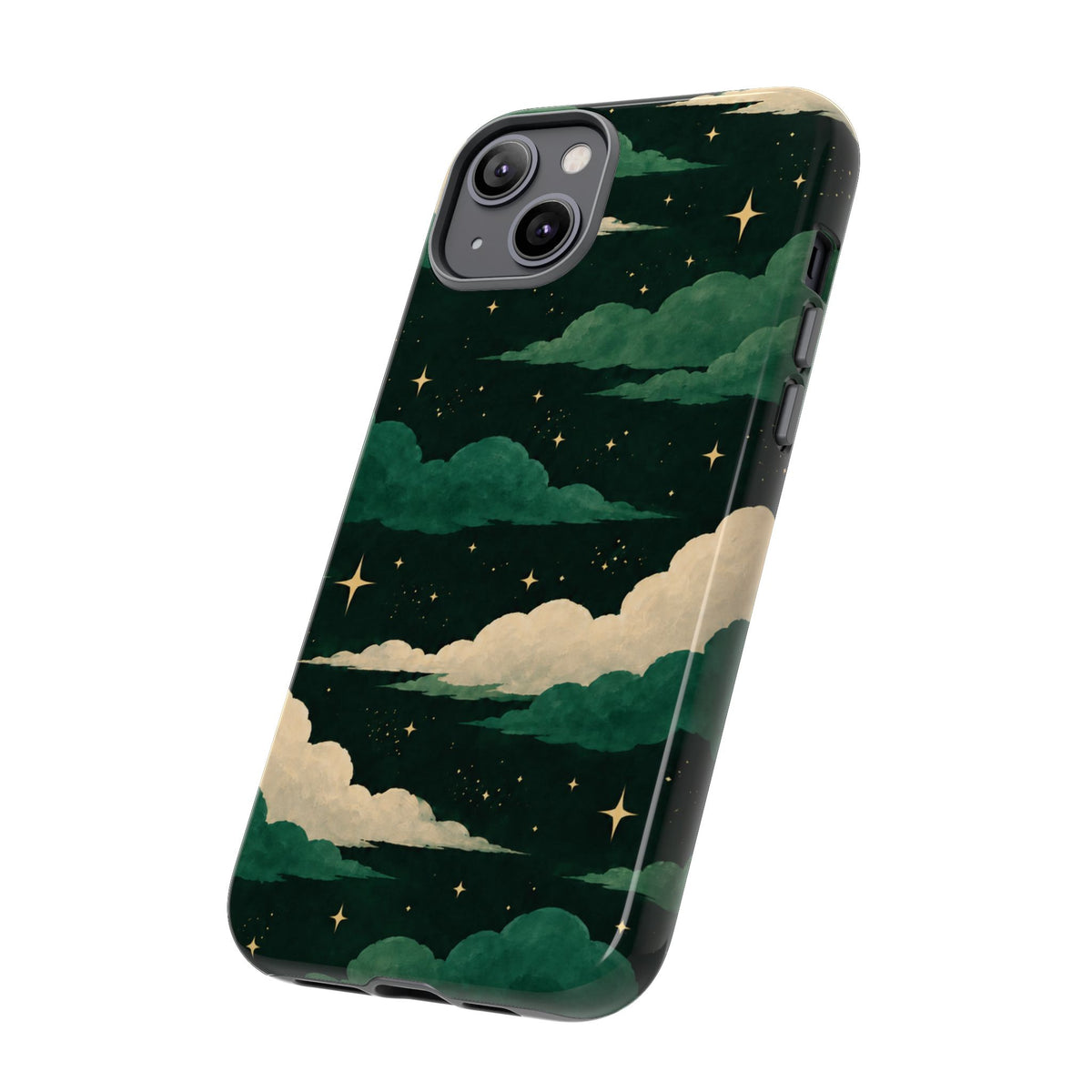 Illustrated Emerald Green Clouds & Stars Phone Case