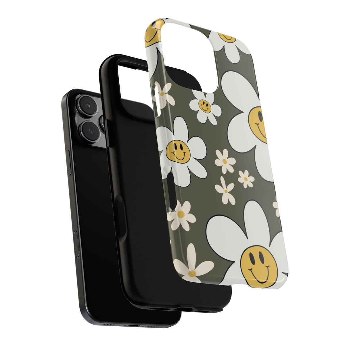 Fun Retro Daisy Pattern with Olive Green Background Phone Case - Green Phone Case