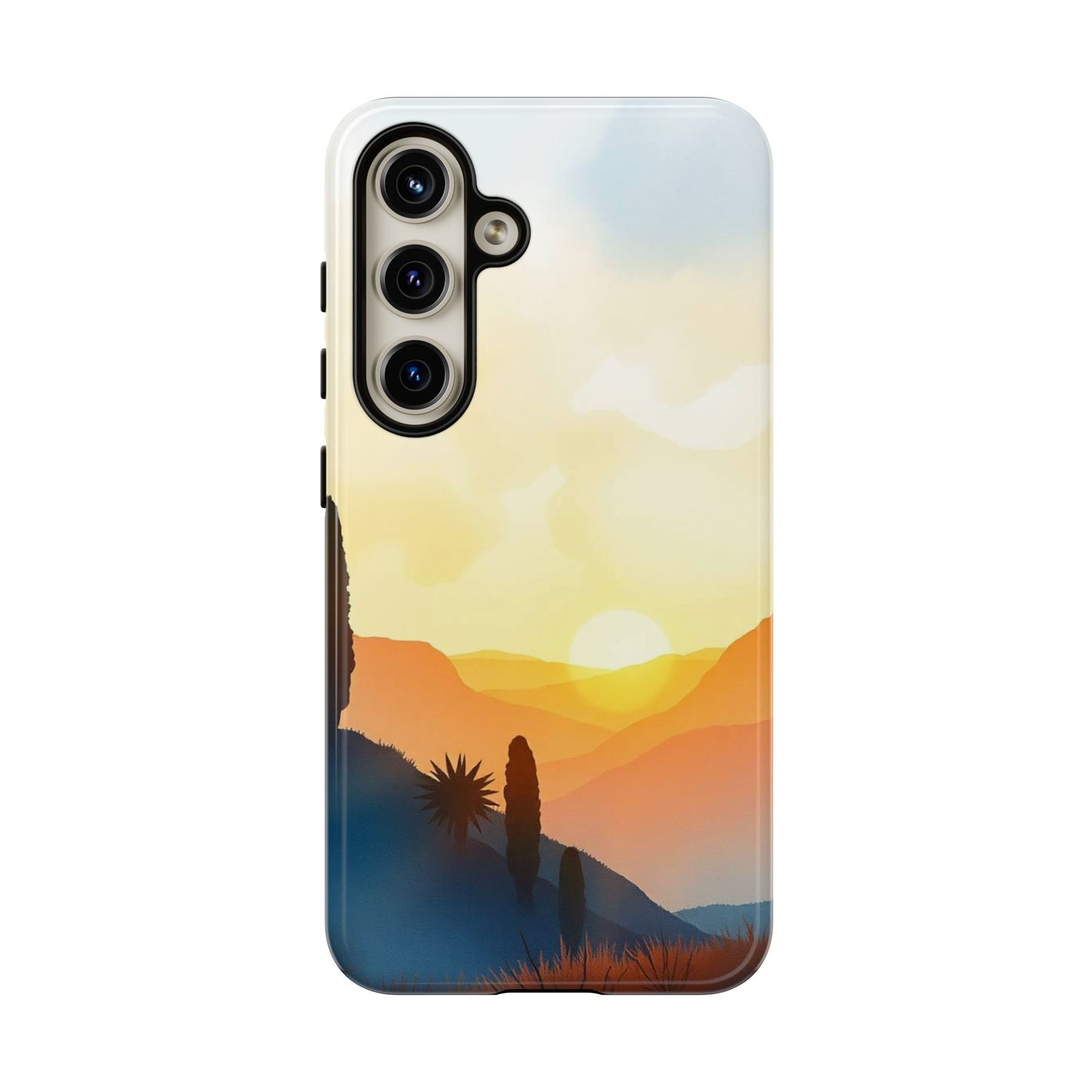 Samsung Galaxy S24 / Glossy Phone Case - Watercolour Sunset Design Phone Case