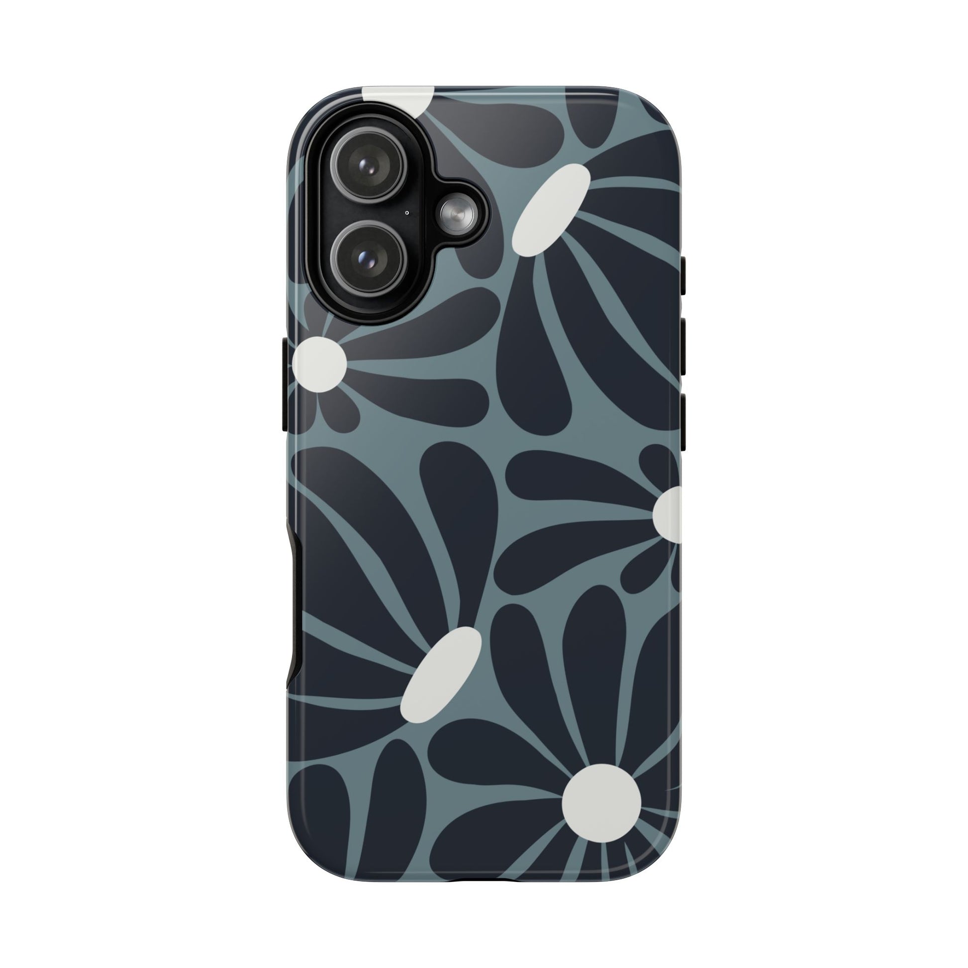 iPhone 17 / Glossy Phone Case - ’Retro Navy Blue & White Daisy Pattern’ Phone Case