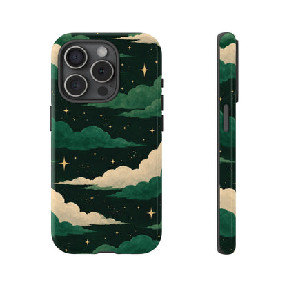 Illustrated Emerald Green Clouds & Stars Phone Case