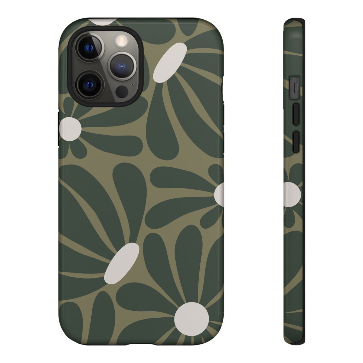 Retro Olive Green Daisy Pattern Phone Case - Green Phone Case - iPhone 12 Pro Max / Glossy