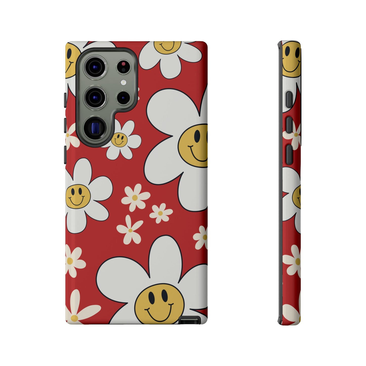 Samsung Galaxy S23 Ultra / Glossy Phone Case - Fun Retro Daisy Pattern with Red Background Phone Case