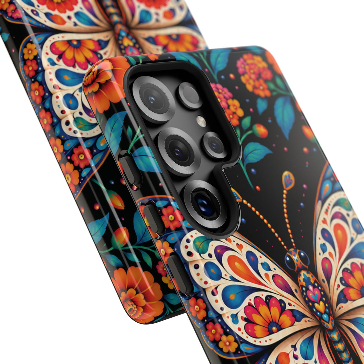 Vibrant Orange and Turquoise Calavera Butterfly Phone Case - Multicolor Phone Case