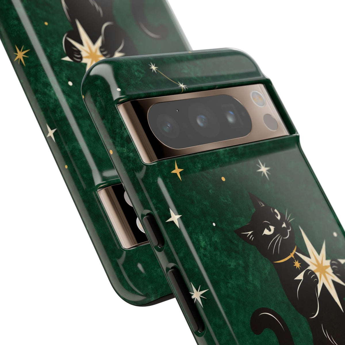 Forest Green Celestial Black Cat Phone Case - Green Phone Case