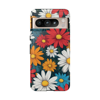 Google Pixel 8 Pro / Glossy Phone Case - Pop Art Daisies Illustration ’Red & Orange’ Phone Case