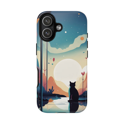 iPhone 17 / Glossy Phone Case - Stylised Cat & Moon Design Phone Case
