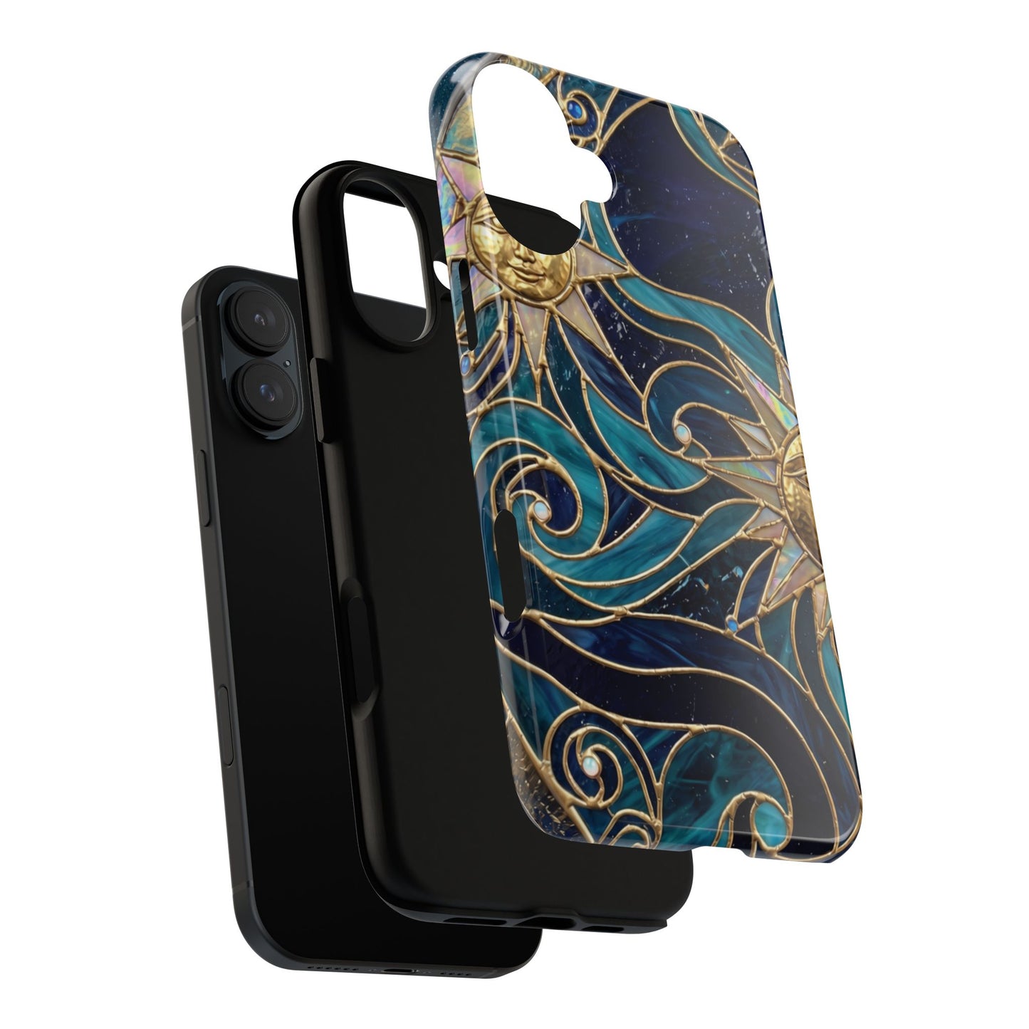 Elegant Teal & Gold Celestial Suns Phone Case