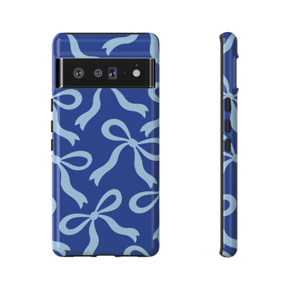 Bold Cobalt Blue and Powder Blue Bow Pattern Phone Case - Blue Phone Case - Google Pixel 6 Pro / Glossy