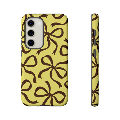 Bold Butter Yellow and Chocolate Brown Bow Pattern Phone Case