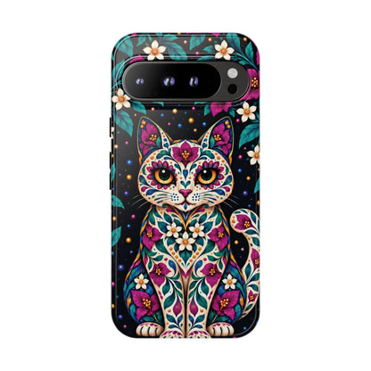 Vibrant Purple and Teal Calavera Cat Phone Case - Multicolor Phone Case - Google Pixel 9 Pro XL / Glossy