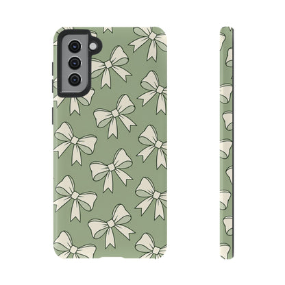 Chic Sage Green Bow Pattern Phone Case