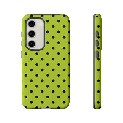 Trendy Neon Lime Green & Black Dot Pattern Phone Case