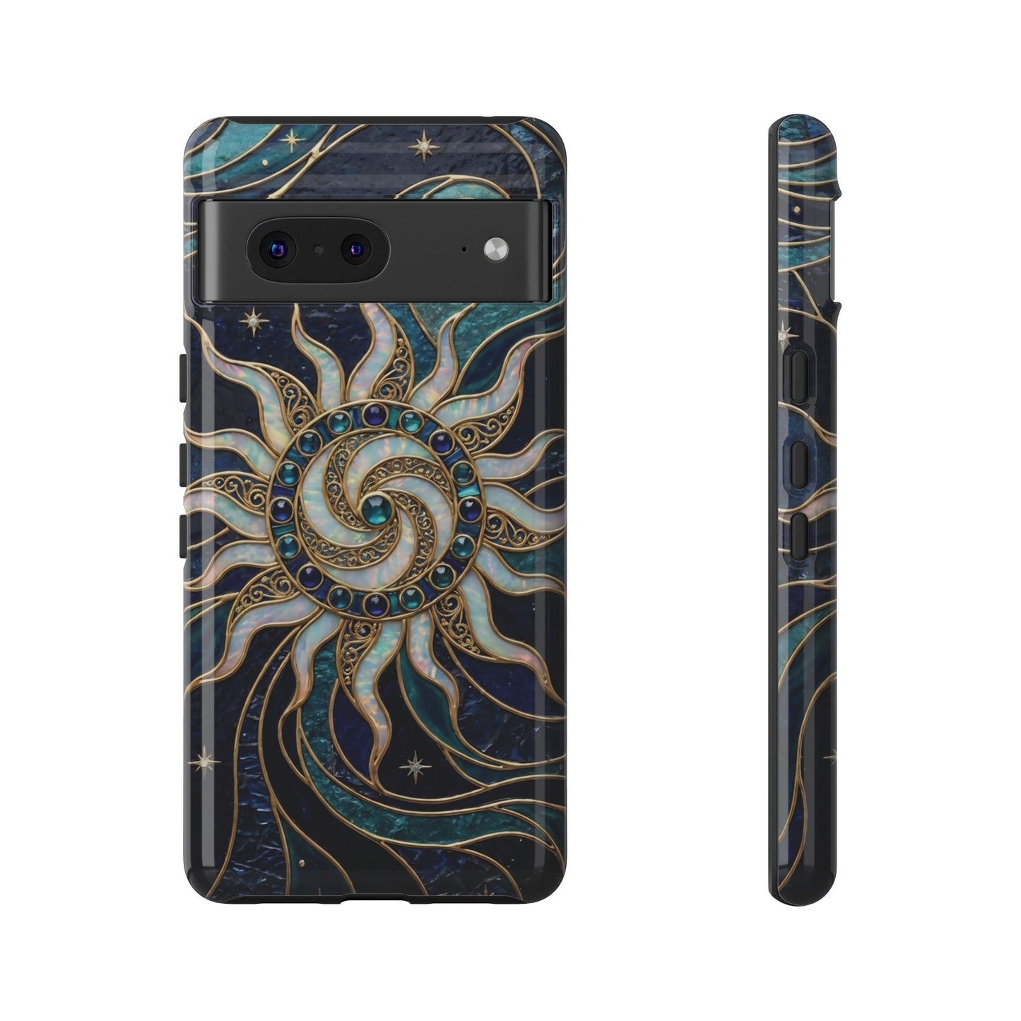Elegant Teal & Gold Cosmic Sunburst Phone Case