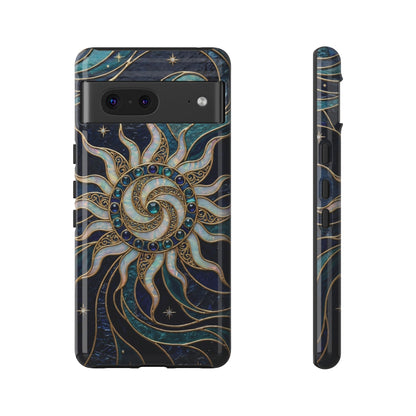 Elegant Teal & Gold Cosmic Sunburst Phone Case