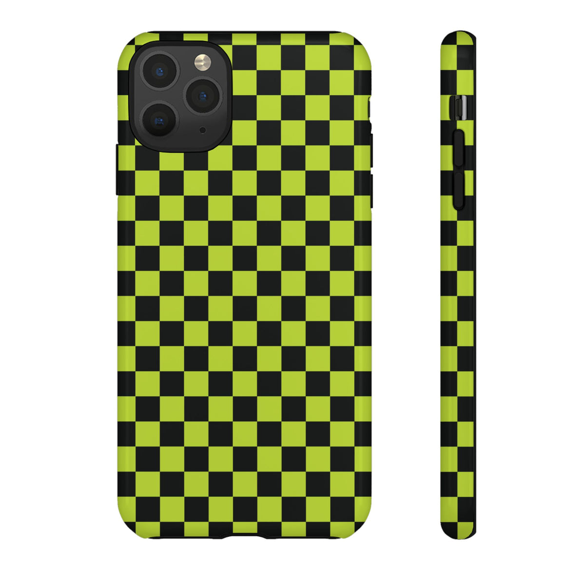 Trendy Neon Lime Green & Black Small Checked Pattern Phone Case - Green Phone Case - iPhone 11 Pro Max / Glossy