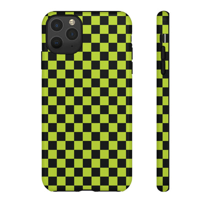 Trendy Neon Lime Green & Black Small Checked Pattern Phone Case - Green Phone Case - iPhone 11 Pro Max / Glossy