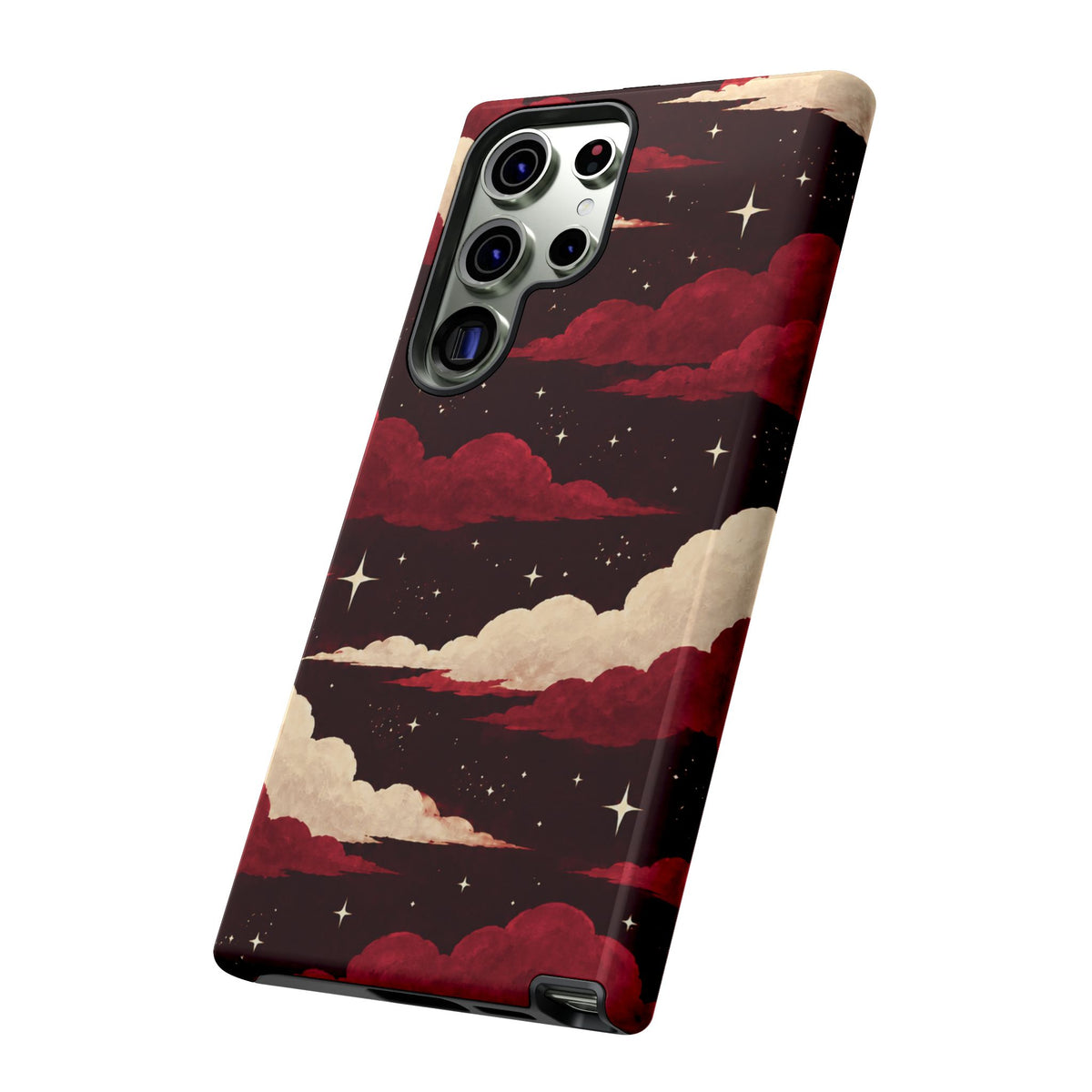 Illustrated Crimson Red Clouds & Stars Phone Case