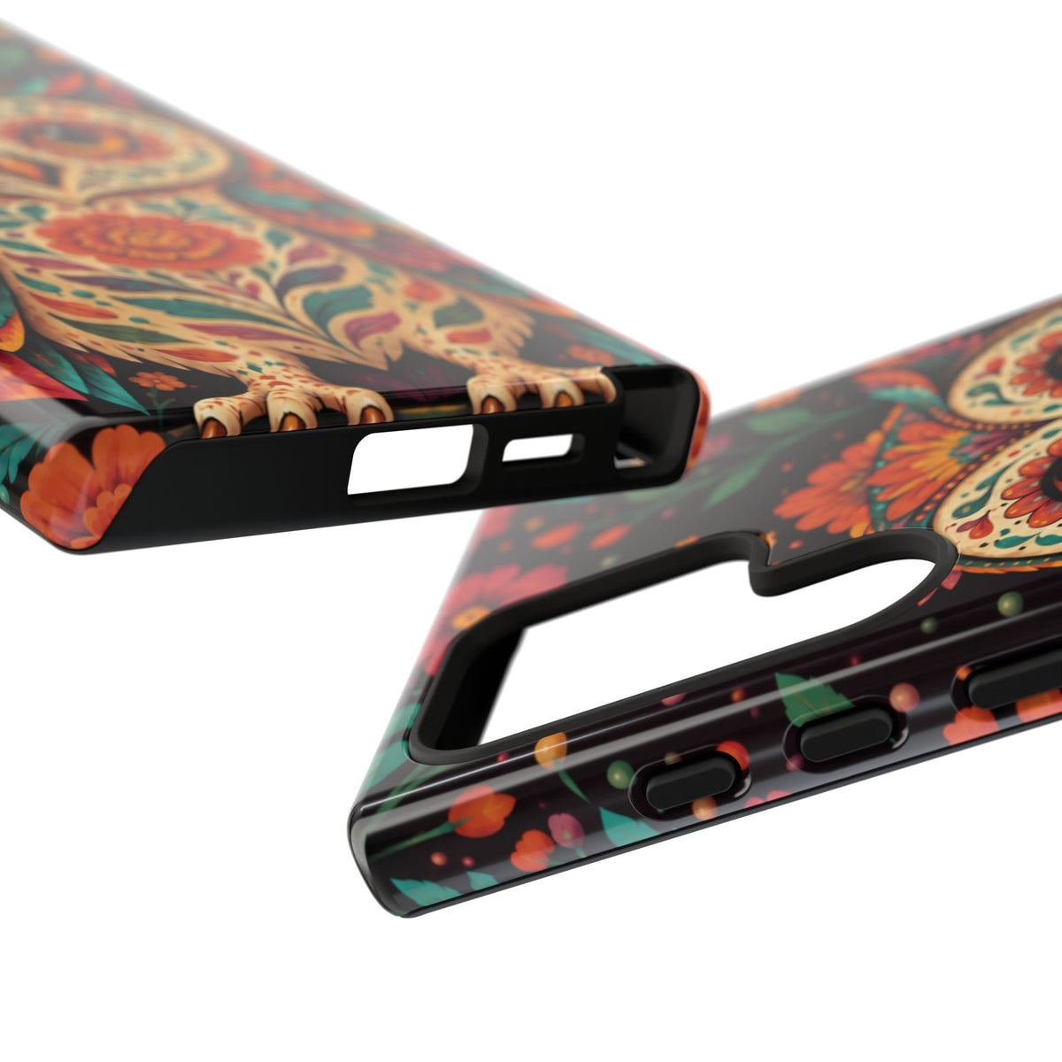 Vibrant Terracotta and Teal Calavera Owl Phone Case - Multicolor Phone Case