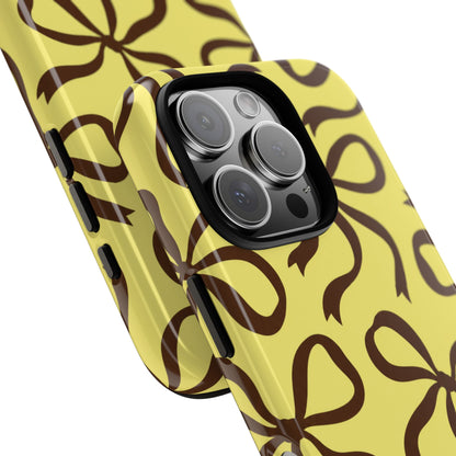 Bold Butter Yellow and Chocolate Brown Bow Pattern Phone Case