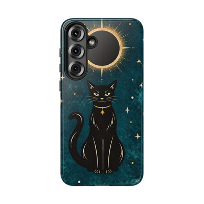 Whimsical Teal Celestial Black Cat Phone Case