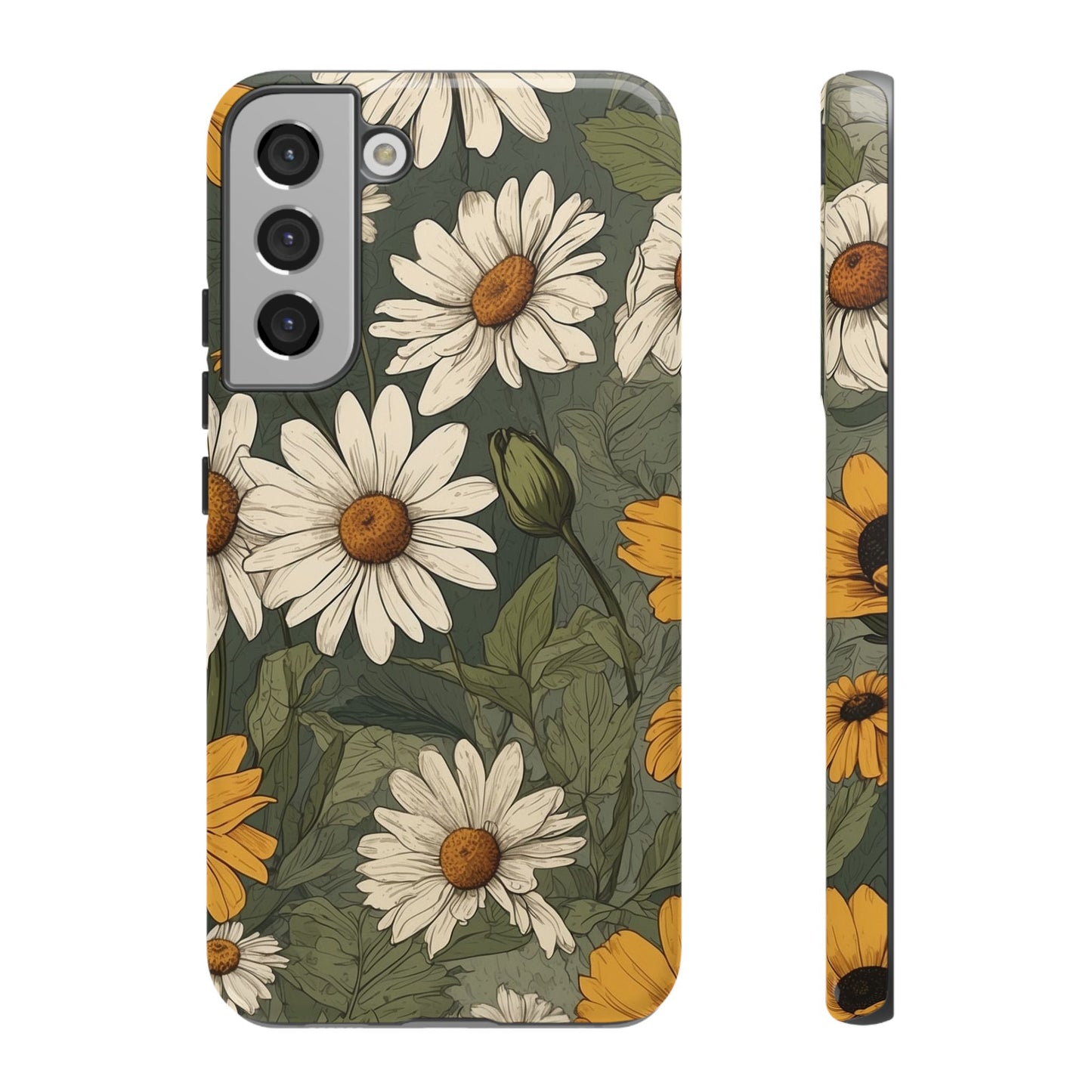 Samsung Galaxy S22 Plus / Glossy Phone Case - Boho Chic Daisies Floral Pattern ’White & Yellow’ Phone Case