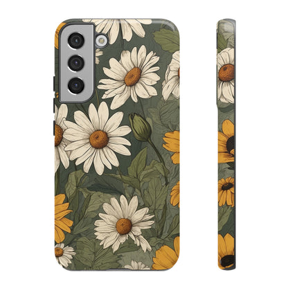 Samsung Galaxy S22 Plus / Glossy Phone Case - Boho Chic Daisies Floral Pattern ’White & Yellow’ Phone Case