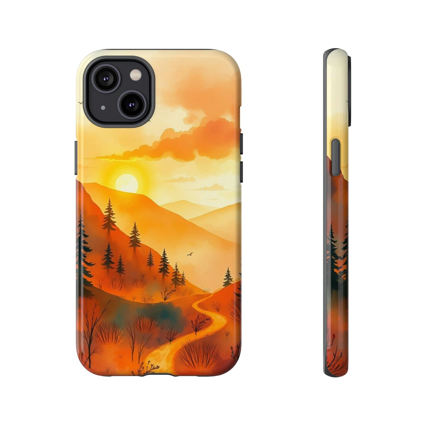 iPhone 14 Plus / Glossy Phone Case - Golden Sunset Design Phone Case