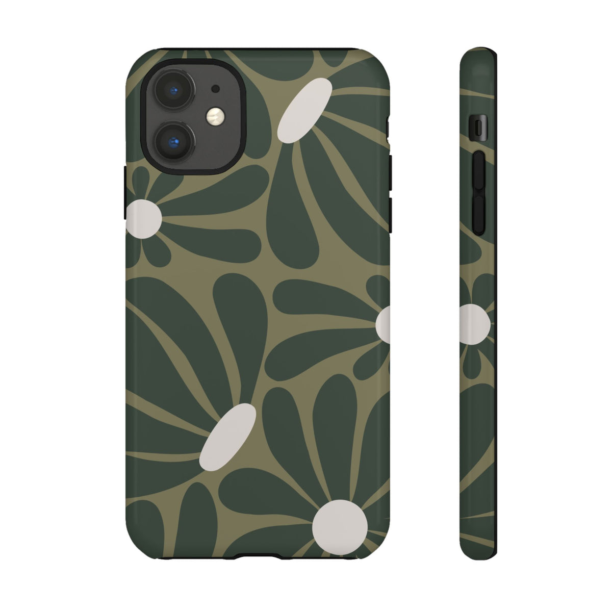 Retro Olive Green Daisy Pattern Phone Case - Green Phone Case - iPhone 11 / Glossy