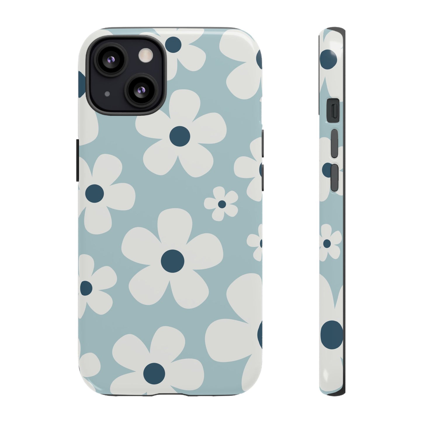 iPhone 13 / Glossy Phone Case - Cute Light Blue Daisy Pattern Phone Case