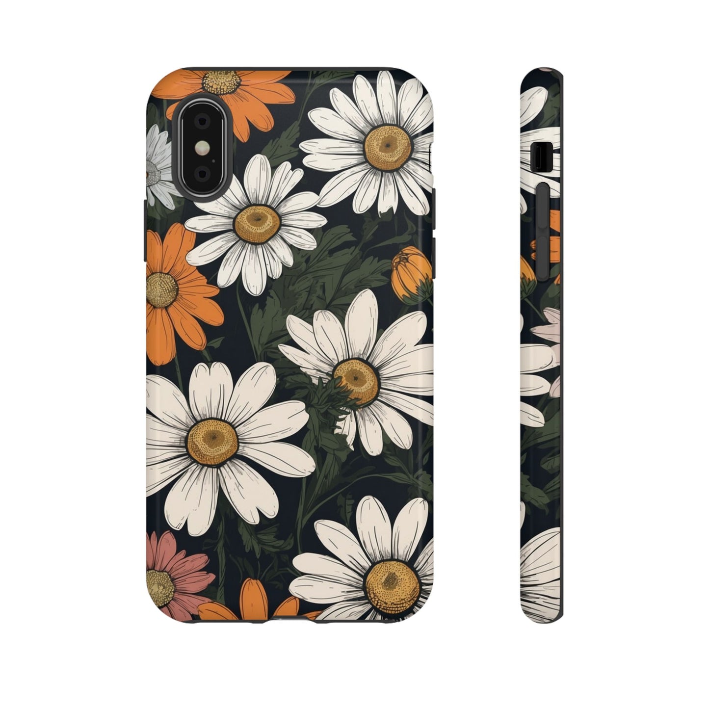 iPhone XS / Glossy Phone Case - Boho Chic Daisies Floral Pattern ’White Orange & Pink’ Phone Case