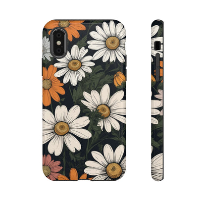 iPhone XS / Glossy Phone Case - Boho Chic Daisies Floral Pattern ’White Orange & Pink’ Phone Case