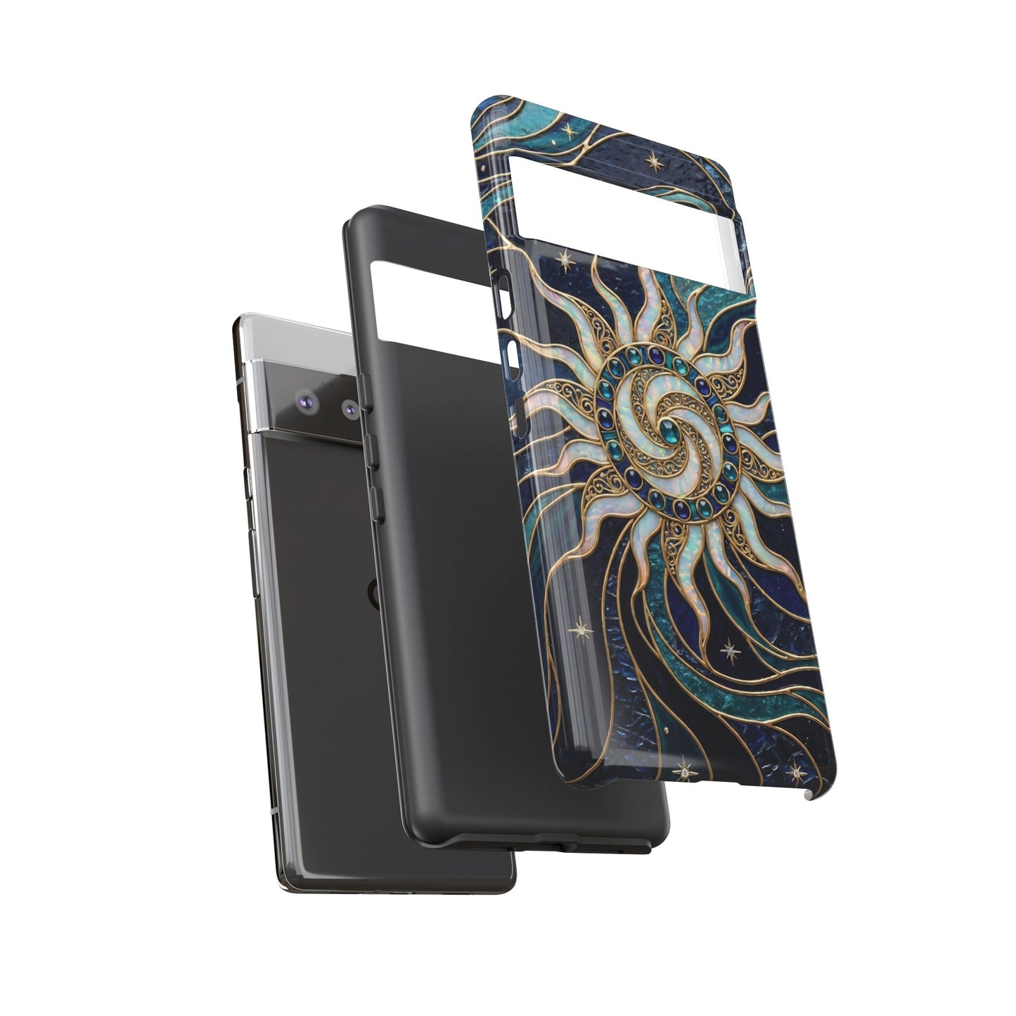 Elegant Teal & Gold Cosmic Sunburst Phone Case