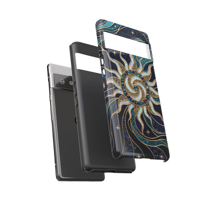 Elegant Teal & Gold Cosmic Sunburst Phone Case