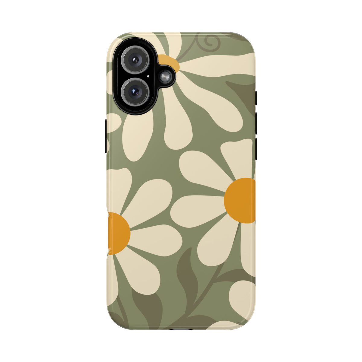 Retro Green Daisy Pattern #2 Phone Case - Green Phone Case - iPhone 16 Plus / Glossy