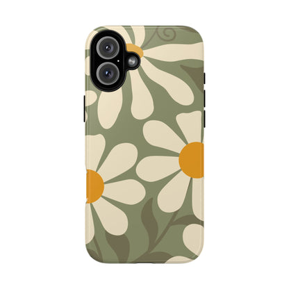 Retro Green Daisy Pattern #2 Phone Case - Green Phone Case - iPhone 16 Plus / Glossy
