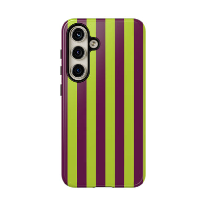 Trendy Neon Lime Green & Plum Stripe Pattern Phone Case - Green Phone Case - Samsung Galaxy S24 / Glossy