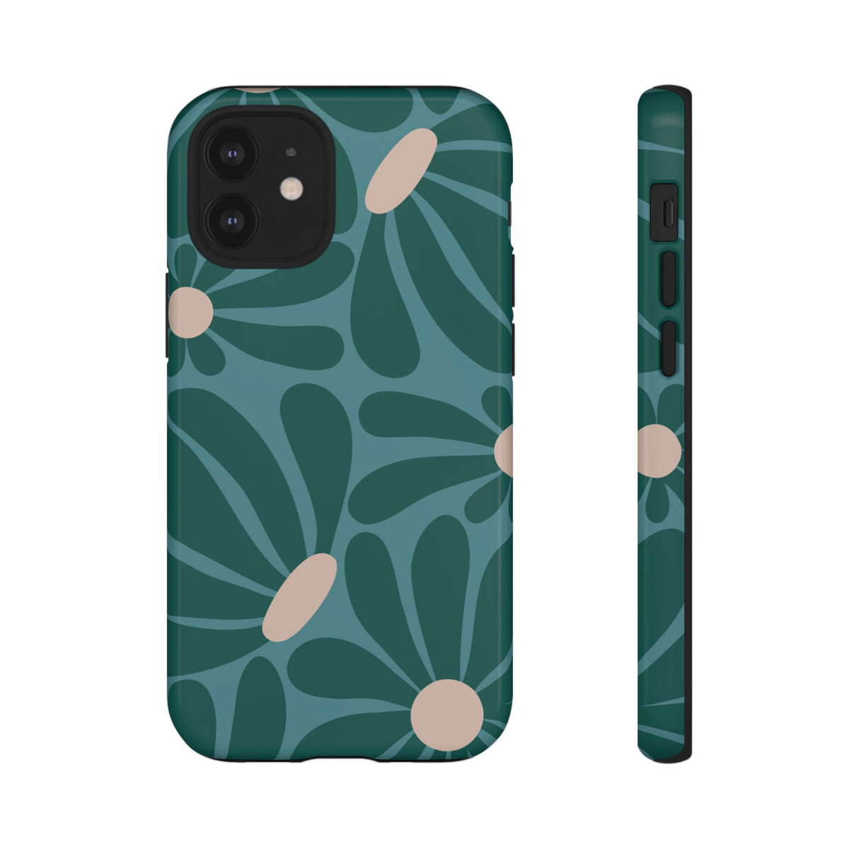 Retro Turquoise Daisy Pattern Phone Case - Green Phone Case - iPhone 12 Mini / Glossy