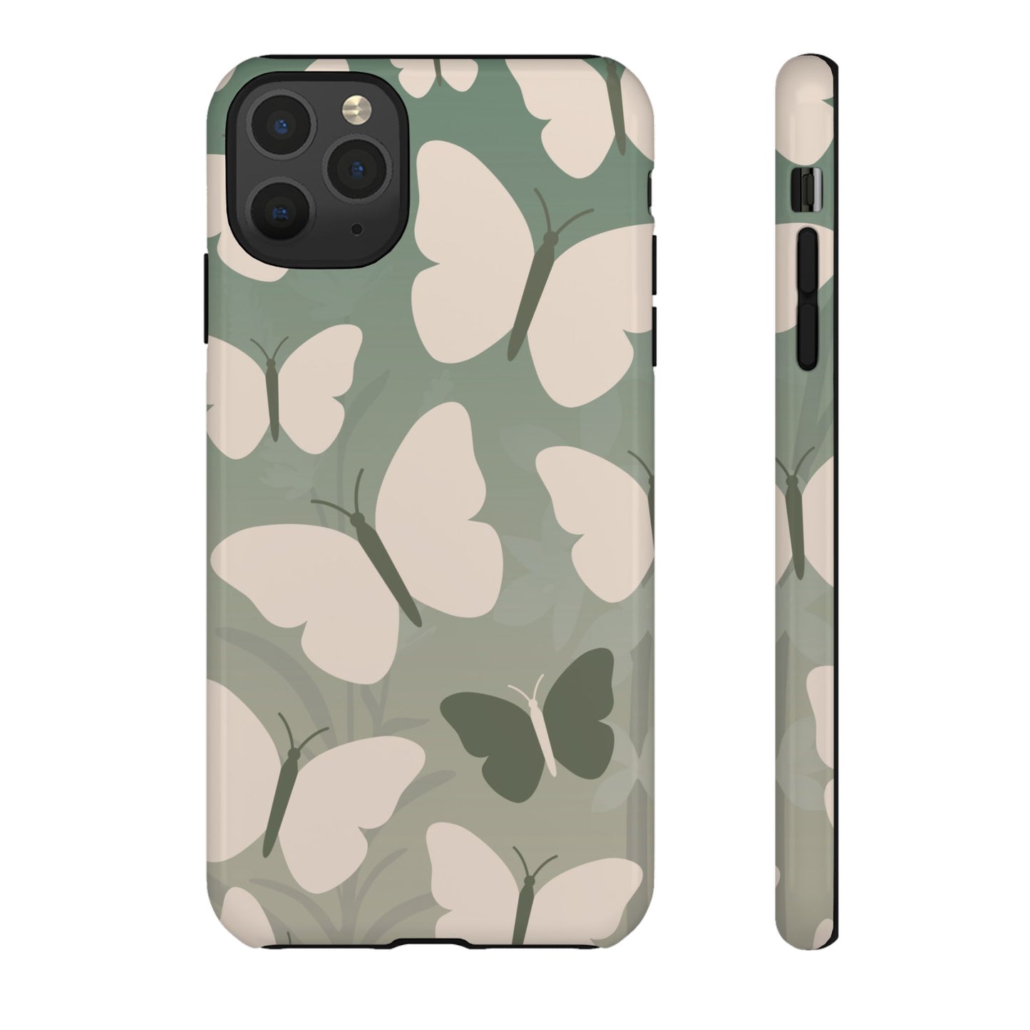 iPhone 11 Pro Max / Glossy Phone Case - Minimalist Light Green Butterfly Pattern Phone Case